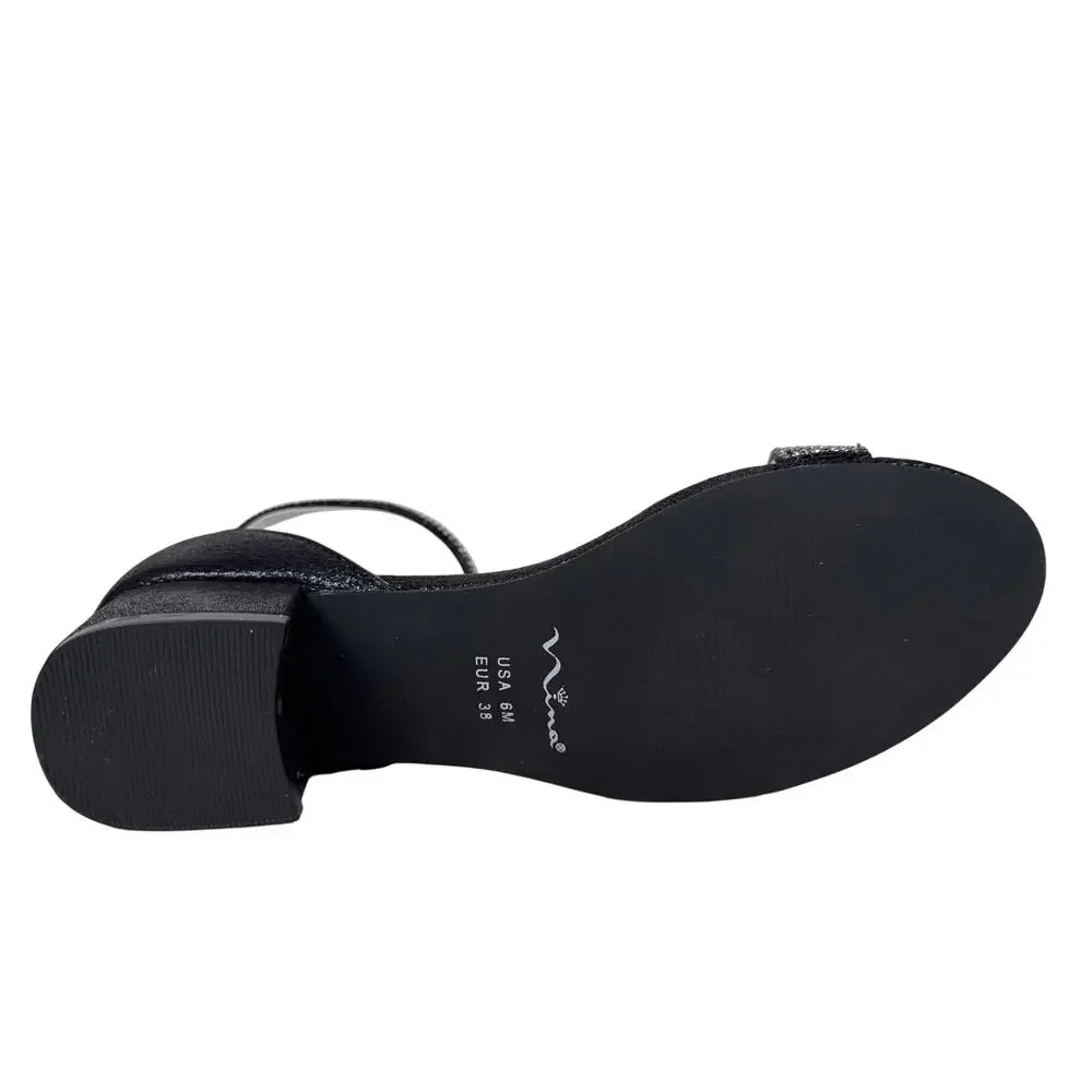 Nina Valetta Sandals Girls 6 C EU 38 Black Shimmer Rhinestone‎ Block Heel Strap